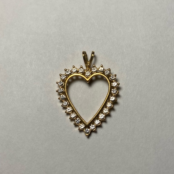 Gold Tone Heart Pendant with Rhinestones - Picture 1 of 2